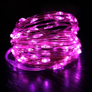 LED kobber lyskæde med fjernbetjening - Lyserødt lys - 5 m eller 10 m